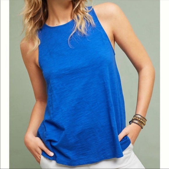 Anthropologie RO&DE Bow Back Blue Tank Size L - Picture 2 of 8